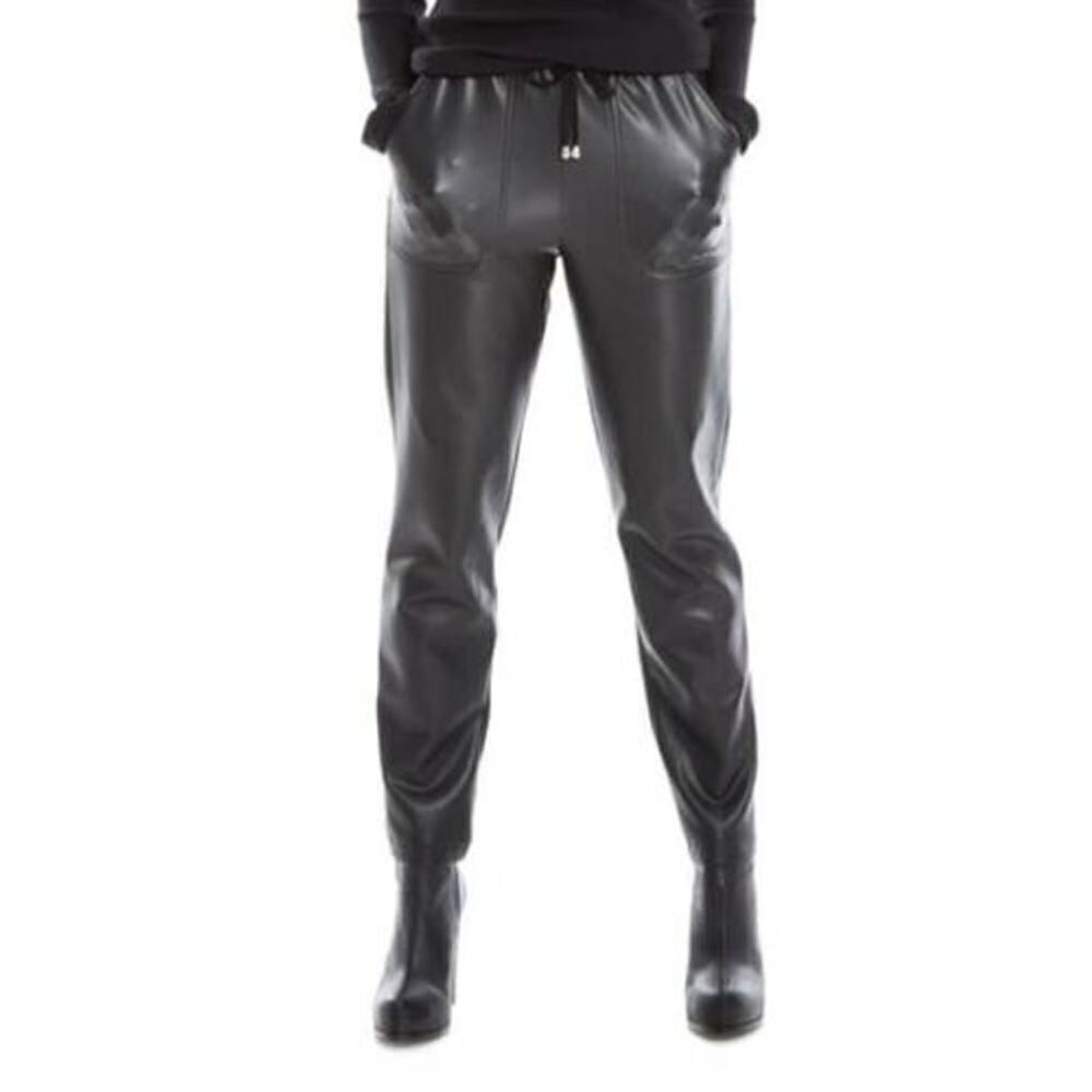 NWT Max Studio Black Faux Leather Pull On Drawstring Waist Pants size medium